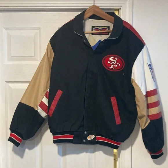 Jeff Hamilton San Francisco 49ers leather trim jacket XL - Picture 2 of 16